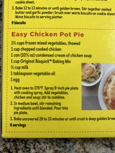 the instructions for how to make easy chicken pot pies are shown in this box