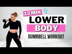 a woman in black top and leggings with dumbbell workout text overlay