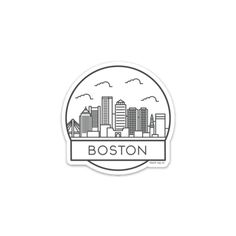 the boston skyline sticker is shown in black and white