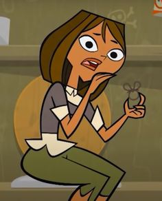 an animated woman holding a spider in her hand and looking at the camera with disgust on her face