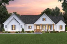 this is an artist's rendering of the farmhouse style house plans for your dream home