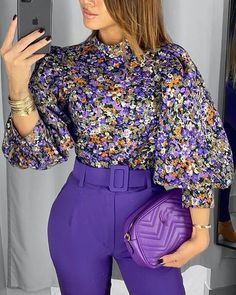 Material: Polyester Gender: Women Item Type:Tops Sleeve Length:Long Sleeve Color: Photo Color Size: S,M,L,XL,XXL Blouse Size Chart, Lantern Sleeve Top, Lantern Sleeved Blouses, Elegante Casual, Blouse Material, Hottest Fashion Trends, Floral Print Blouses, Looks Chic, Trend Fashion