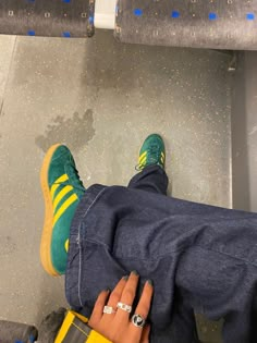 Adidas Gazelle Green, Yellow Adidas, Shoe Wishlist, Funky Shoes, Adidas Girl, Shoe Inspo, Yellow Shoes, Adidas Outfit, Swag Shoes