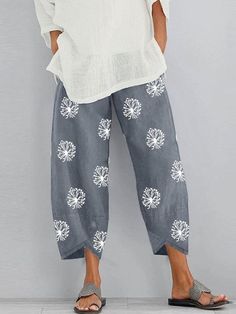 SkuCY-!166716Material<50%Linen , <50%Cotton StyleLoose , Plus Size FeaturePockets , Flower Print , Split-joint OccasionCasual , Leisure Fashion SeasonsSpring , Summer , Autumn TypePants , Trousers ColorGRAY,BLACK,NAVY BLUE,YELLOW GREENSizeS,M,L,XL,2XL,3XL,4XL,5XL Please consult the size chart we provide for this item's measurements to help you decide which size to buy.Please note: There may be 1-3cm differ due to manual measurement.CMINCHWaistHipsBottom LengthS6810890M7211291L7611692XL80120932XL84124943XL88128954XL92132965XL9613697 Autumn Design, Casual Chinos, Harem Pants Women, Cotton Linen Pants, Loose Trousers, Summer Linen, Casual Sporty, Elastic Waist Pants, Ankle Length Pants