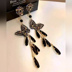 Black Butterfly Earings Long New Black Dangle Earrings For Party, Trendy Black Earrings For Evening, Trendy Black Evening Earrings, Owl Scarf, Boho Bandeau, Round Metal Sunglasses, Murano Glass Earrings, Key Fobs Wristlet, Purple Plaid