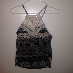 Brand New Never Worn Black And White Razorback Tank With Crochet Top. Brand Is La Hearts And Was Bought At Pacsun Casual Crochet Halter Neck Tops, Black Crochet Lace Tops For Vacation, Casual Halter Neck Top With Crochet Lace, Casual Crochet Lace Halter Neck Top, Pacsun Tops, Black Tan, Wearing Black, White Tops, Pacsun