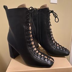 Brand New Yoki Lace Up Booties. Size 8 1/2. Comes With Box. Lace-up Heels With Stacked Heel In Faux Leather, Faux Leather Lace-up Heels With Stacked Heel, Lace-up Booties With Reinforced Heel, Fall Lace-up Heels, Styling Duck Boots, Womens Duck Boots, Leopard Boots, Western Ankle Boots, Faux Leather Boots