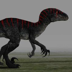 an artist's rendering of a dinosaur walking in the grass