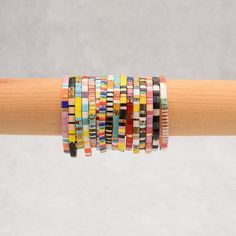 So colorful, so much fun, so easy to match your outfits!These handmade elastic bracelets are made of Miyuki TILA beads imported from Japan. TILA beads have a double set of holes, which makes them more secure and have a square or rectangle shape, very different to the round-shaped beads we are used to.Wear one or stack several together. Limitless mix & match options.Bracelet length: 7.5 Inches Popcorn Shop, Bracelets Style, Elastic Bracelets, Boho Chic Bracelets, Hanging Furniture, Tila Beads, Red Accessories, Chic Bracelet, Elastic Bracelet