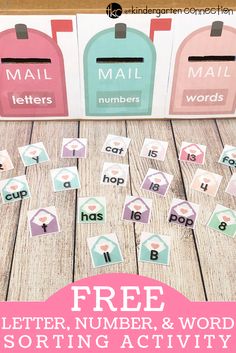 free printable letter, number and word sorting activity for kids to practice their spelling skills