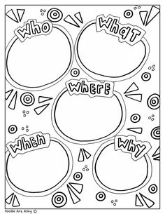 a coloring page with words and shapes