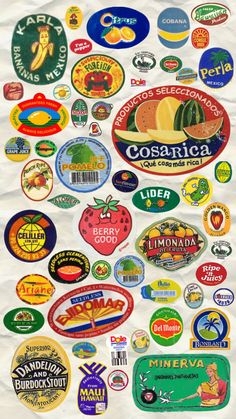 a bunch of different types of stickers on a piece of white paper with the words costa rica written below them