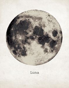 an image of the full moon with its name luna written in black and white on it