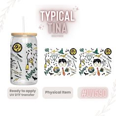 an image of a can with stickers on it and the text typical tina