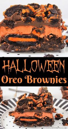 halloween oreo brownies with chocolate and candy on top