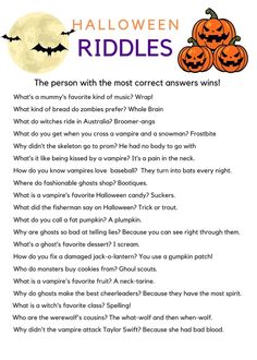 halloween riddles with pumpkins and bats