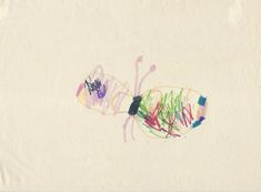 a child's drawing with crayons and colored pencils on white paper