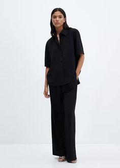 High-rise wideleg trousers - Women | Mango USA Trousers Women, Elastic Waist, Elastic, Mango, Wide Leg, Trousers, Pants, Clothes