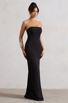 Belle of The Ball Black Bandeau Maxi Dress With Split Hem – Club L London - USA