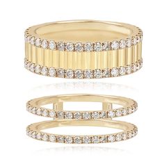 This stunning piece is designed as a double-band ring adorned with sparkling diamonds, offering a contemporary twist to the classic wedding or anniversary ring. Wear it as a single statement piece or separate the two bands for a chic, stacked look. With its innovative design, this ring can effortlessly transition from a sophisticated bridal accessory to a stylish everyday piece, making it ideal for stacking or as a standout statement ring. A timeless gift for her, perfect for celebrating life's Diamond Double Band Stackable Rings, Stackable Diamond Rings With Double Band, Diamond Stackable Rings With Double Band, Stackable Double Band Diamond Ring, Luxury Diamond Double Band Rings, Yellow Gold Diamond Double Band Ring, Modern Double Band Diamond Ring, Fine Jewelry Diamond Double Band Stackable Rings, Double Band Diamond Ring With Accents