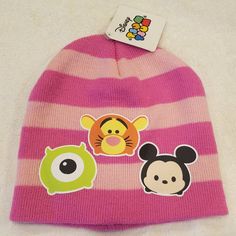 Disney Tsum Tsum Girls Winter Knit Hat - New Cute One Size Beanie, Playful Pink Beanie, One Size Fits Most, Playful Pink Beanie (one Size Fits Most), Playful Pink Beanie, Disneyland Hats, Frozen Hat, Minnie Mouse Disneyland, Mickey Mouse Hat, Disney With A Toddler