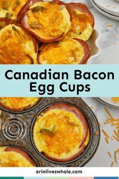 the canadian bacon egg cups are ready to be eaten and served in muffin tins