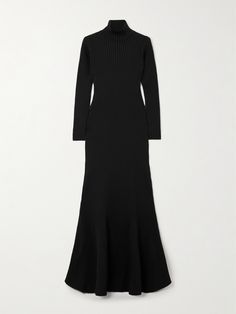 Balenciaga's Spring '24 collection is filled with fluid, floor-sweeping designs that create beautiful movement. This turtleneck maxi dress is made from a ribbed silk-blend that fits close through the bodice before gently flaring out at the hem. Wear it with knee boots and slip one of the brand's oversized blazers over the top. Black Turtleneck Long Dress, Long Black Turtleneck Dress, Luxury Winter Turtleneck Dress, Luxury Oversized Long Sleeve Maxi Dress, Balenciaga Black Dress, Turtleneck Dress Sleeveless, Turtleneck Midi Dress, Balenciaga Spring, Ribbed Tank Dress