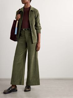 Olive Pants Outfit, Green Jeans, Exclusive Dress, Sports Suit, Clothes Collection, Corduroy Pants, Everyday Wardrobe, Pants Outfit, Wide Leg Trousers