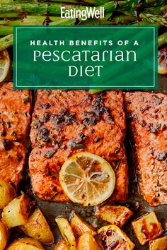 the cover of health benefits of a pescatarian diet, with asparagus and potatoes