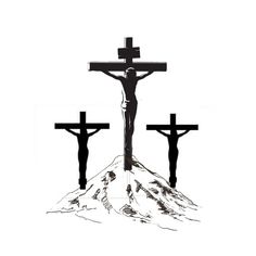 three crucifixs on top of a mountain