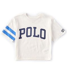 Polo Ralph Lauren Big Girls Short Sleeve Polo Usa Jersey Tee * Crewneck * Short Sleeves * "Usa" Printed At The Left Sleeve * "Polo" Printed At The Center Front * Finished With Sporty Signature Graphics * Boxy Silhouette * Cotton * Machine Wash/ Tumble Dry Sporty Tops For School In Summer, Sporty Tops For Summer School, Sporty Summer Tops For School, Preppy Cotton T-shirt With Letter Print, Preppy Graphic Print Crew Neck Top, Preppy Crew Neck Top With Graphic Print, Cute White Top With Logo Print, Casual Tops With Logo Print For School, Preppy Cotton Tops With Graphic Print