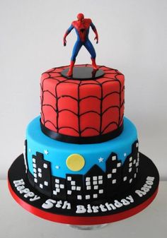 a birthday cake with a spiderman on top