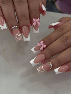 Paznokcie Hello Kitty, White French Nails, Fake Nails White, Easy Nails, Smink Inspiration, White Nail