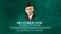 an image of a man in a suit and tie with the words, december 25th qad e aaam day