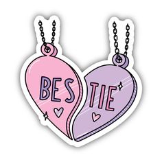 two heart shaped stickers with the words bestie on them