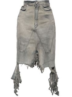 blue stretch-cotton denim acid wash distressed effect frayed hem high-waisted classic five pockets front button and zip fastening High Rise Distressed Medium Wash Skirt, Distressed Washed Blue 90s Bottoms, Dark Wash Distressed Denim Skirt, Distressed High-rise Fitted Denim Skirt, Fitted Denim Skirt With Distressed Details, Distressed Leather Jacket, Los Angeles Design, Distressed Denim Skirt, Yoko London