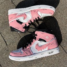 These custom Pink Black White Drip Air Jordan 1s are designed with precision and care to deliver a unique, one-of-a-kind look. The classic AJ1 silhouette is given a splash of color with a combination of pink, black, and white highlights. Make a statement with a pair of these shoes. Exactly as shown in the pictures. 📷 Brand New & Authentic. 💯 Hand Painted with attention to detail. 👨‍🎨 Waterproof and Flexible. ❤️ Unisex model. Please refer to the Size Chart. 👟👫 Free Worldwide Shipping. ✈ Custom Pink High-top Sneakers, Pink High-top Custom Sneakers With Waterproof Paint, Customizable Pink Sneakers For Streetwear, Customizable Pink Sporty Sneakers, Black And White Highlights, Custom Air Jordan 1, Custom Sneakers Nike, Air Jordan 1s, Nike Air Force 1s