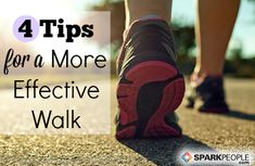 a woman's feet with the words 4 tips for a more effective walk