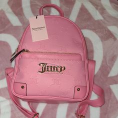 Bnwt Juicy Couture Mini Backpack With Removable Zipper Pouch! All Items In My Shop Come From A Dog Friendly Home. Pink Mini Backpack, Pretty Backpacks, Mini Stuff, Y2k Accessories, Awesome Tattoos, Girly Bags, Pink Vibes, Juicy Couture Bags, Couture Bags