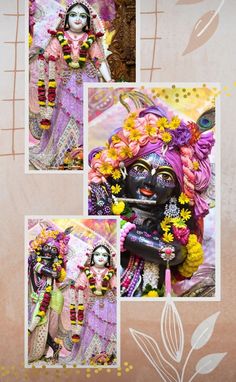 an image of a woman with flowers on her head and body in different poses, including the