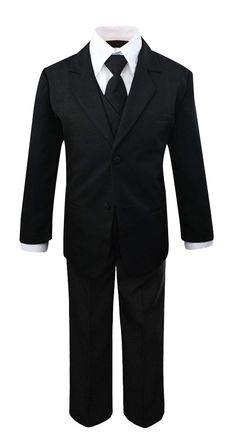 PRICES MAY VARY. Dress him in a refined black-tie look with this classic fit formal dress set from Luca Gabriel. Add shoes and he's ready for any special event! 5-Piece includes single breasted jacket, flat front dress pants, adjustable necktie, point collar white dress shirt and fully lined vest Material: 100% polyester for Jacket, Pants, Tie and Vest ; 65% polyester and 35% cotton for white dress shirt. Please review our size chart for best fitting and allow up to 5inch deviation from actual p Black Dress Suit, Waistcoat Outfit, Winter Faux Fur Coat, Formal Black Dress, Black Suit Dress, Toddler Vest, Kids Winter Outfits, Bodycon Dress Casual, Overcoat Jacket