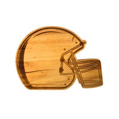 a football helmet shaped wooden cutting board