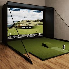 SIG12 Golf Simulator Enclosure Part of The Indoor Golf Shop's Signature Series, the SIG12 Enclosure combines our SIGPRO Premium Screen with an easy to setup frame and enclosure. The SIG12 was designed to allow the image to fill in 100% of the screen, unlike other enclosure systems where there is white space at the top and bottom. Constructed of premium materials, your SIG12 golf simulator screen displays in HD quality and is built tough to withstand golf ball strikes up to 250 MPH. Included in o Home Gym And Golf Simulator, Golf Man Cave, Golf Driving Range, Golf Mats