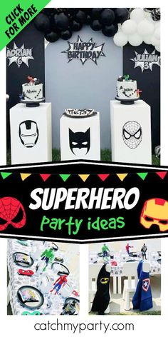 superhero party ideas with black and white balloons