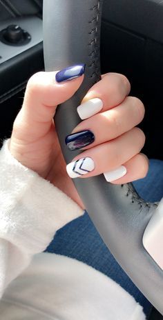 Blue Matte Nails, Blue And Silver Nails, Blue And White Nails, Blue Gel Nails, Dark Blue Nails, Navy Nails, Classic Thanksgiving, Colourful Nails