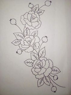 a line drawing of flowers and leaves