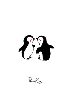 two penguins kissing each other with the caption'penguin kiss'written below them