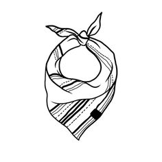 a black and white drawing of a scarf with a knot on it's end