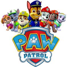 the paw patrol logo is shown with many dogs on it's back and front