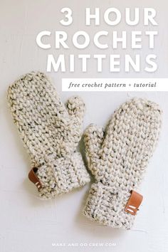 A pair of cream colored crochet mittens. Fair Isle Crochet, Crochet Mitts, Crochet Mittens Free Pattern, Crochet Mittens Pattern, Crochet Unique, Crochet Patterns Free Beginner, Crochet Mittens, Crochet Simple, Haken Baby